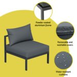 Gardeon 4 Seater Outdoor Sofa Set Aluminium Patio Furniture Setting 4PC Charcoal - Image 5