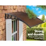 Instahut Window Door Awning Canopy 1.5mx3m Brown Sheet Black Plastic Frame - Image 4