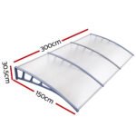 Instahut Window Door Awning Canopy 1.5mx3m Transparent Sheet Grey Plastic Frame - Image 2