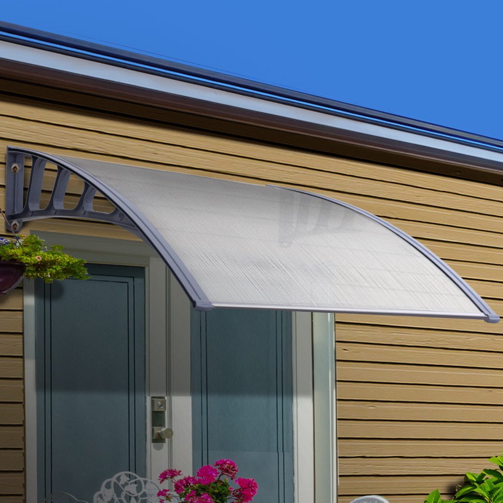 AWN-15X3-CLR-20222-07 Instahut Window Door Awning Canopy 1.5mx3m Transparent Sheet Grey Plastic Frame - Image 1