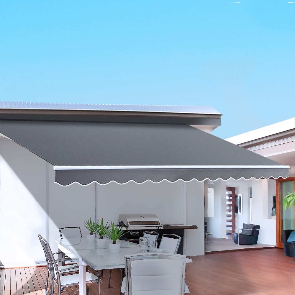 AWN-B-ARM-30X25-GREY-202502281820-00 Instahut Retractable Folding Arm Awning Manual Sunshade 3Mx2.5M Grey - Image 1