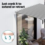 Instahut Retractable Folding Arm Awning Manual Sunshade 3Mx2.5M Grey White - Image 5