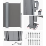 Instahut Side Awning Sun Shade Outdoor Retractable Privacy Screen 2X6M Grey - Image 6
