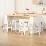 Artiss 4x Bar Stools Kitchen Chairs Wooden White - Image 7