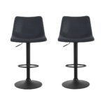 Artiss 2x Bar Stools Vintage Leather Swivel Gas Lift Black - Image 3