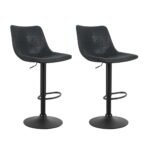 Artiss 2x Bar Stools Vintage Leather Swivel Gas Lift Black - Image 7