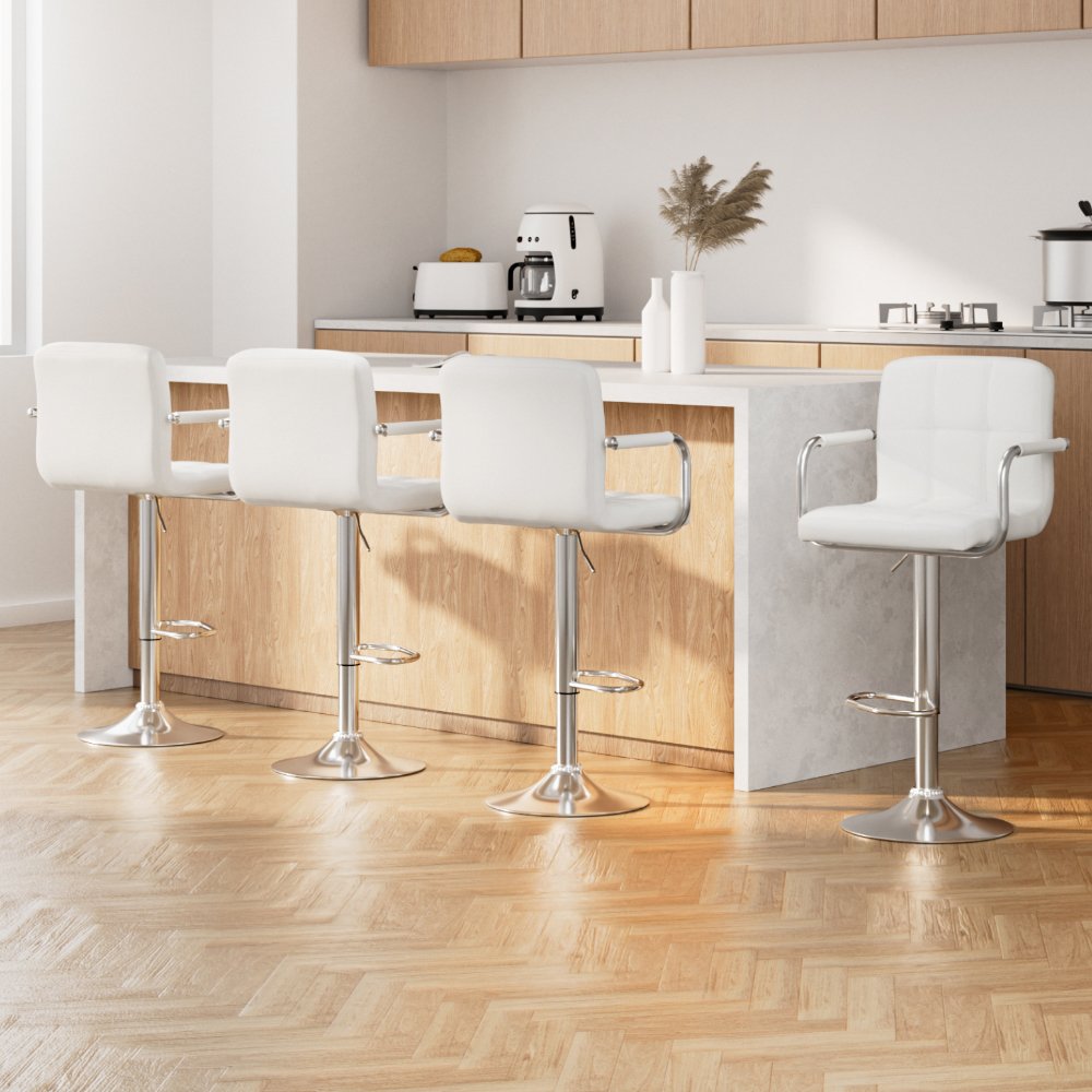 BA-K-1055A-WHX4-202502282056-00 Artiss 4x Bar Stools Leather Gas Lift w/Armrest White - Image 1