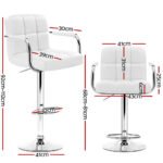 Artiss 4x Bar Stools Leather Gas Lift w/Armrest White - Image 2