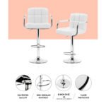 Artiss 4x Bar Stools Leather Gas Lift w/Armrest White - Image 5
