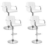 Artiss 4x Bar Stools Leather Gas Lift w/Armrest White - Image 8