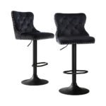 Artiss 2x Velvet Bar Stool Adjustable Height Nailhead Trim Kitchen Counter Stool