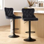 Artiss 2x Velvet Bar Stool Adjustable Height Nailhead Trim Kitchen Counter Stool - Image 7