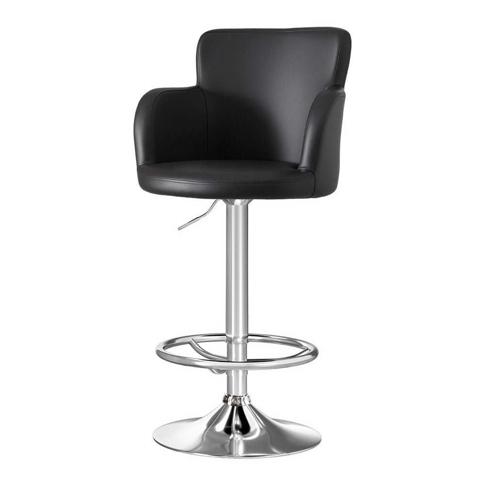 BA-K-7200-BK-202507101410-00 Artiss 1x Leather Bar Stools Swivel Adjustable Gas Lift PU Counter Chairs Black - Image 1