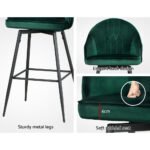 Artiss 2x Bar Stools Velvet Swivel Metal Legs Green - Image 5
