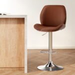 Artiss 1X Bar Stool Bentwood Swivel Adjustable Kitchen Dining Counter Stool Leather Brown - Image 7