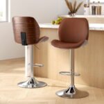Artiss 2X Bar Stools Bentwood Adjustable Kitchen Counter Chair Leather Brown - Image 7