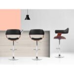 Artiss Bar Stools Gas Lift Leather w/Armrest Black - Image 6