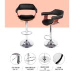 Artiss 2x Bar Stools Gas Lift Leather w/Armrest Black - Image 5
