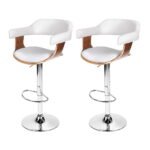 Artiss 2x Bar Stools Gas Lift Leather w/Armrest White - Image 3