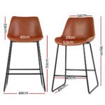 Artiss Bar Stools Kitchen Counter Barstools Leather Metal Chairs Brown x2 - Image 2