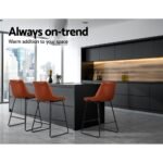 Artiss Bar Stools Kitchen Counter Barstools Leather Metal Chairs Brown x2 - Image 4