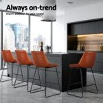 Artiss 4x Bar Stools Leather Padded Metal Legs Brown - Image 4