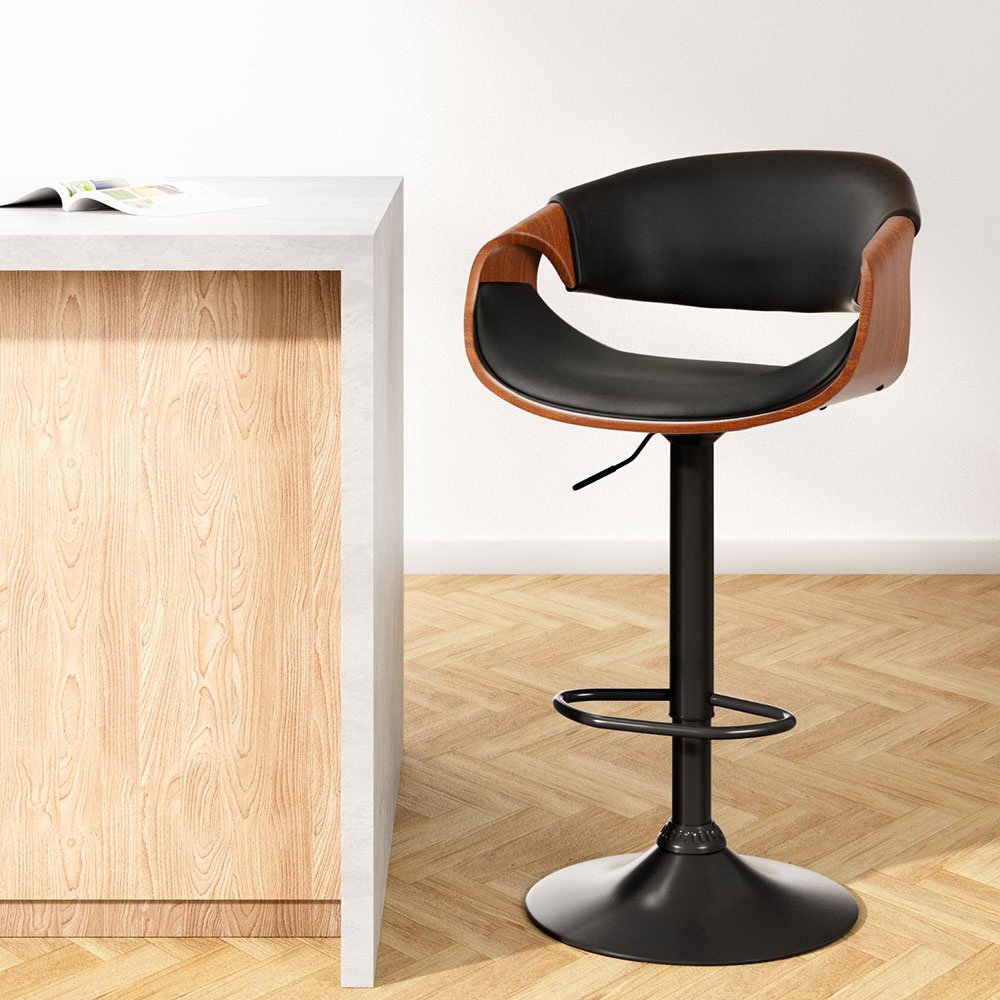 BA-TW-8078-BK-202502281002-00 Artiss Bar Stools Gas Lift Leather w/Armrest - Image 1