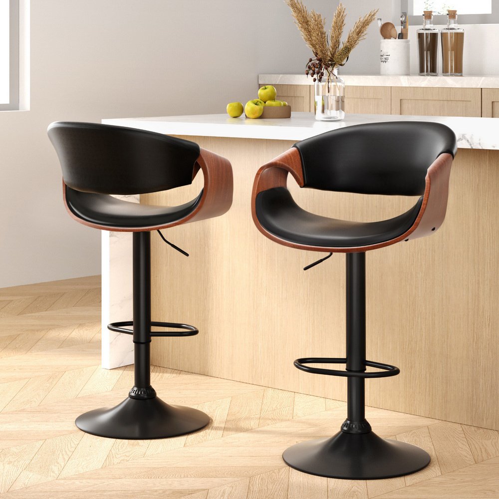 BA-TW-8078-BKX2-202502281002-00 Artiss 2x Bar Stools Gas Lift Leather w/Armrest - Image 1