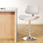 Artiss Bar Stools Kitchen Dining Chairs Gas Lift Stool Wooden Leather White - Image 7