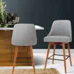 Artiss 2x Bar Stools Swivel Seat Wooden Grey - Image 7
