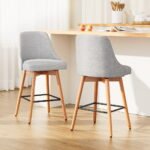 Artiss 2x Bar Stools Swivel Seat Wooden Grey - Image 8