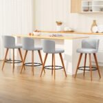 Artiss 4x Bar Stools Linen Padded Wooden Grey - Image 8