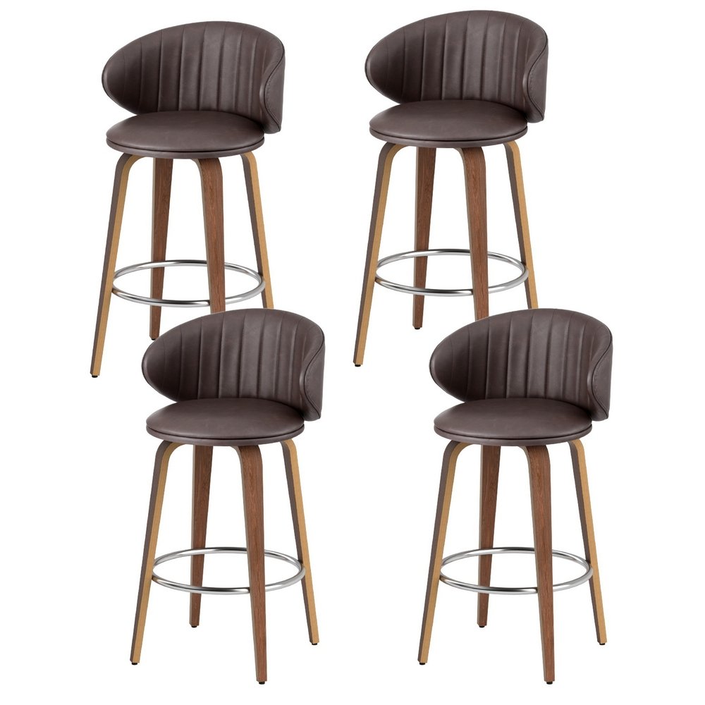 BA-TW-8186-BRX4-202503211020-00 4x Artiss Bar Stools Dining Chairs Contoured Leather Wood Stool - Image 1