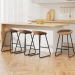 Artiss 4x Bar Stools Kitchen Dining Chairs Counter Stool PU Leather Metal Brown