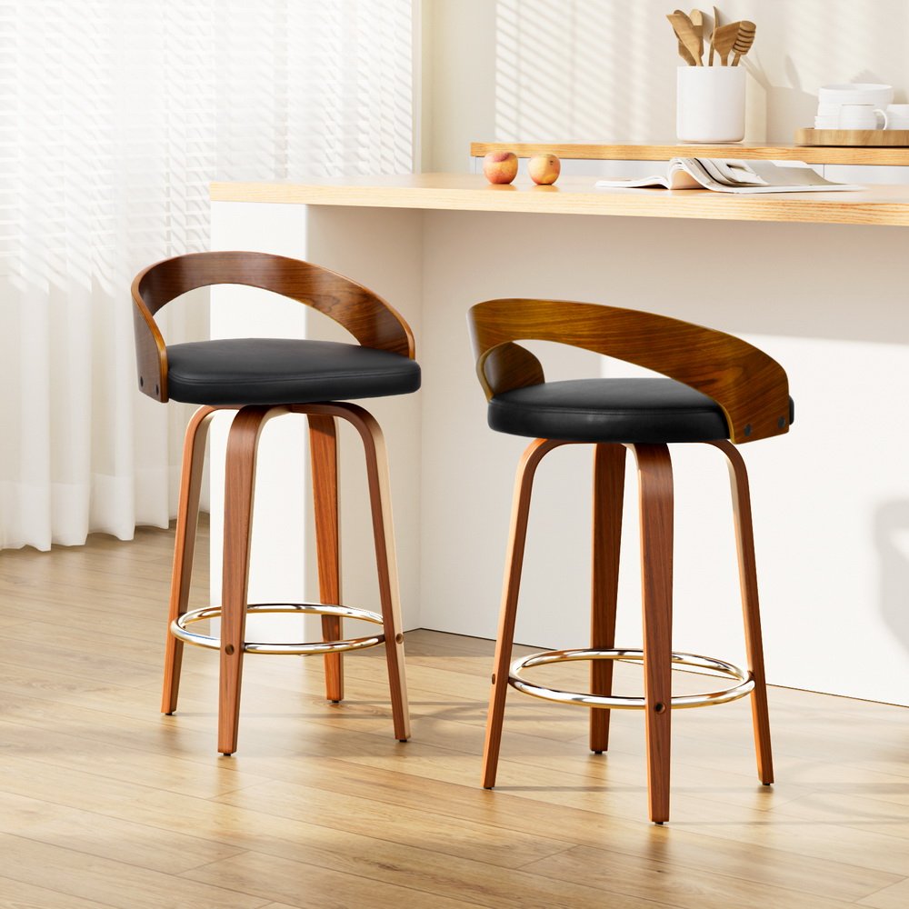 BA-TW-8565-BKX2-AB-202502281010-00 Artiss 2x Bar Stools Swivel Seat Curving Backrest - Image 1