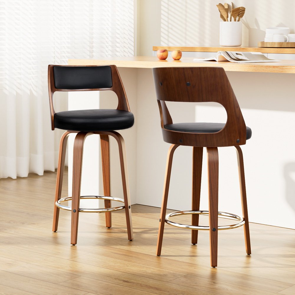 BA-TW-8569-BKX2-AB-202502281010-00 Artiss 2x Bar Stools Swivel Leather Chair 65cm - Image 1