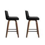 Artiss 2x Bar Stools Swivel Leather Padded Wooden - Image 3
