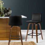 Artiss 2x Bar Stools Swivel Leather Padded Wooden - Image 7