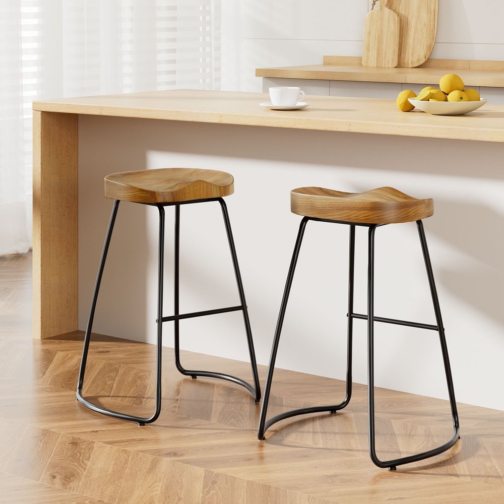 BA-TW-9090-H65-NTX2-202502281014-00 Artiss 2x Bar Stools Tractor Seat 65cm Wooden - Image 1