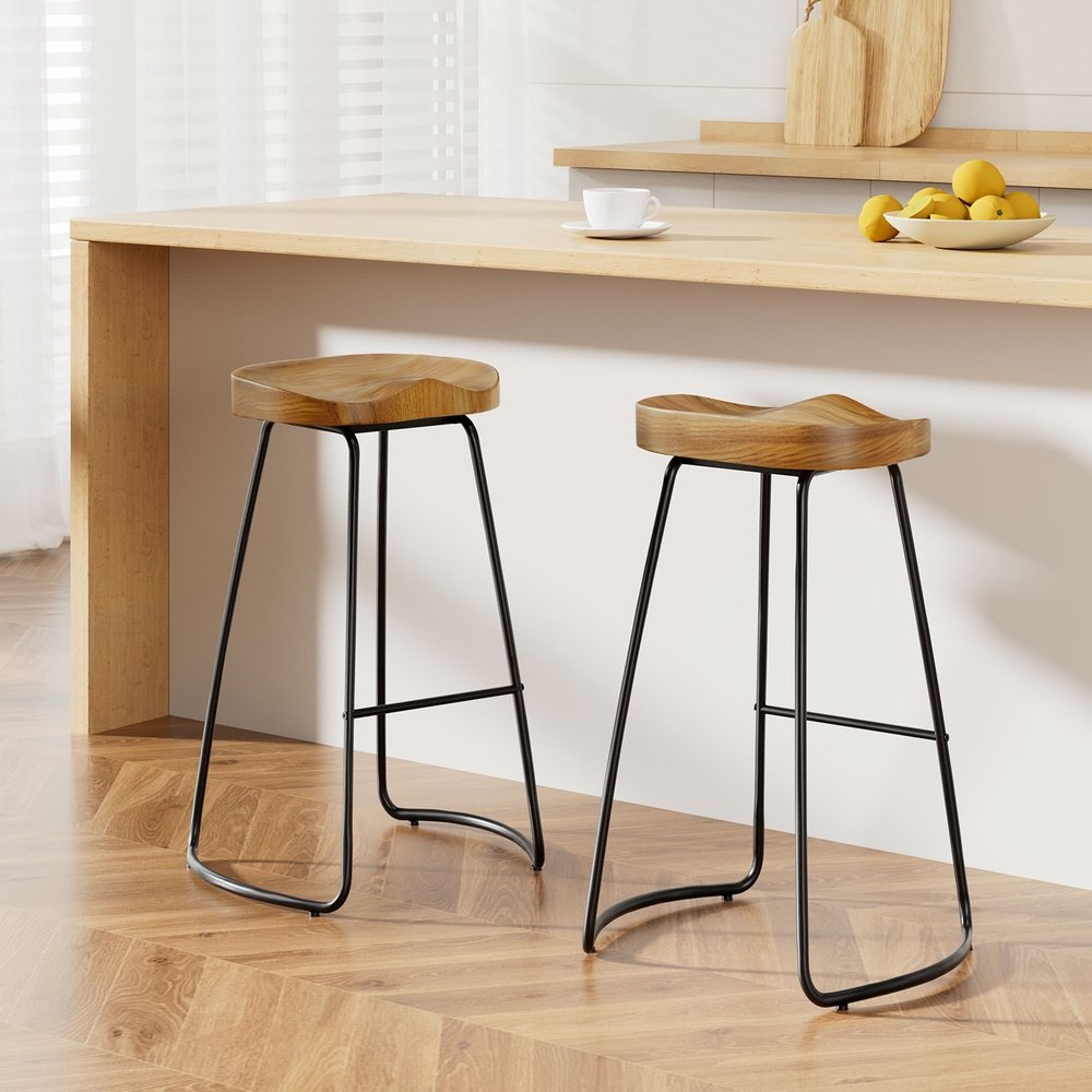 BA-TW-9090-NTX2-202502281014-00 Artiss 2x Bar Stools Tractor Seat 75cm Wooden - Image 1