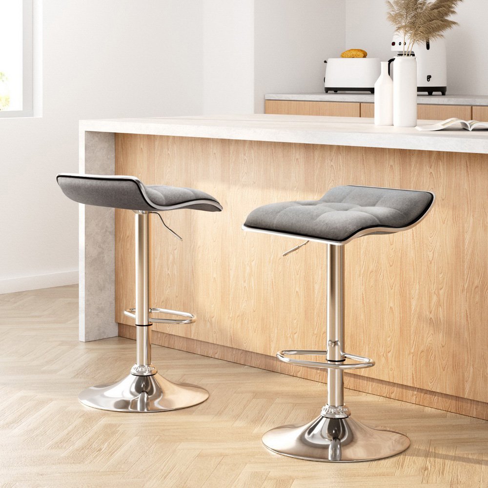 BA-TW-NEW1002A-GYX2-202502281016-00 Artiss 2x Bar Stools Linen Padded Gas Lift - Image 1
