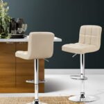 Artiss 2x Bar Stools Leather Gas Lift Beige - Image 7