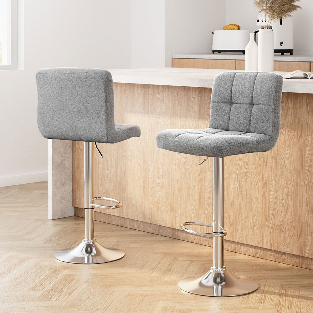 BA-TW-NEW1055-GYX2-202502281016-00 Artiss 2x Bar Stools Kitchen Dining Chairs Counter Stool Gas Lift Fabric Grey - Image 1