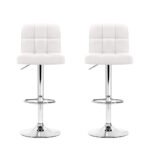Artiss 2x Bar Stools Leather Gas Lift White - Image 3