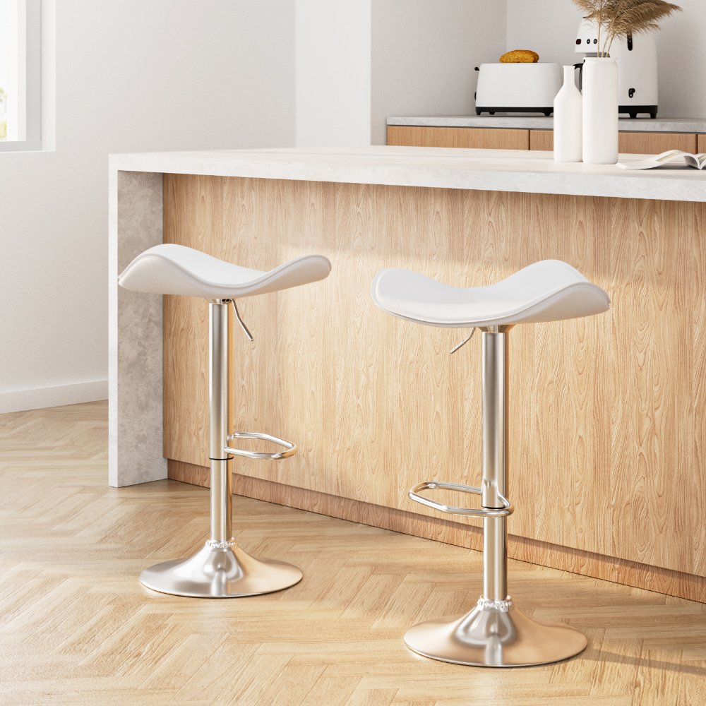 BA-TW-NEWT1001-WHX2-202502281018-00 Artiss 2x Bar Stools Leather Gas Lift Chair White - Image 1