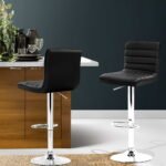 Artiss 2x Bar Stools Padded Leather Gas Lift Black - Image 7