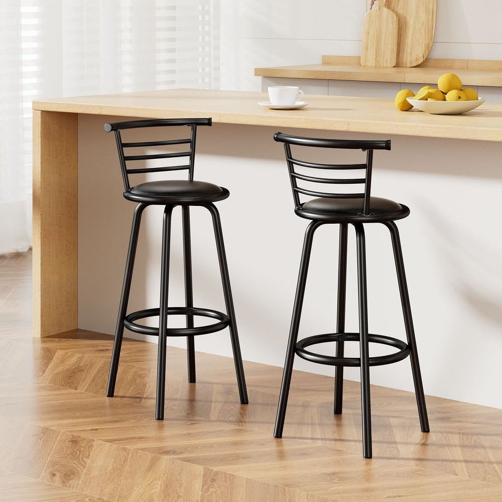 BA-TW-T5033A-BKX2-4836-07 Artiss 2x Bar Stools Swivel Leather Padded Metal - Image 1