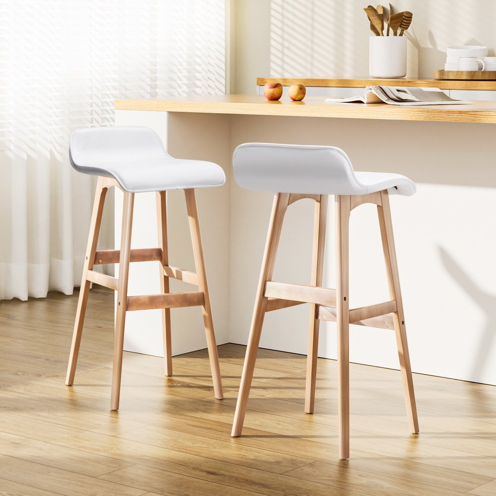 BENT-C-077-WHX2-202502281022-00 Artiss 2x Bar Stools Wooden Stool White - Image 1