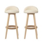 Artiss 2x Bar Stools Padded Leather Wooden Beige - Image 3