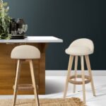 Artiss 2x Bar Stools Padded Leather Wooden Beige - Image 7